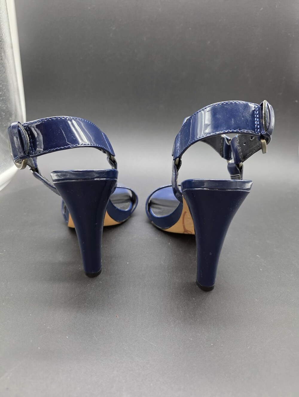 Karl Lagerfeld Navy Patent Leather High Heel Sandals 37/US7 - Picture 4 of 5
